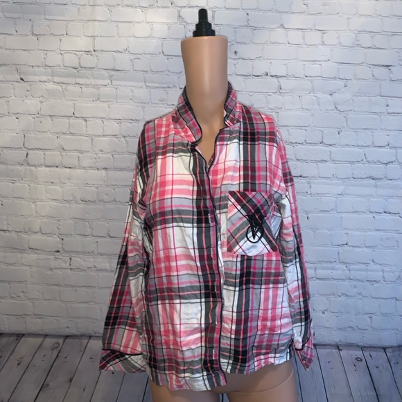 Victoria's Secret Tops - Victorias Secret Pink & Black Plaid Button Down